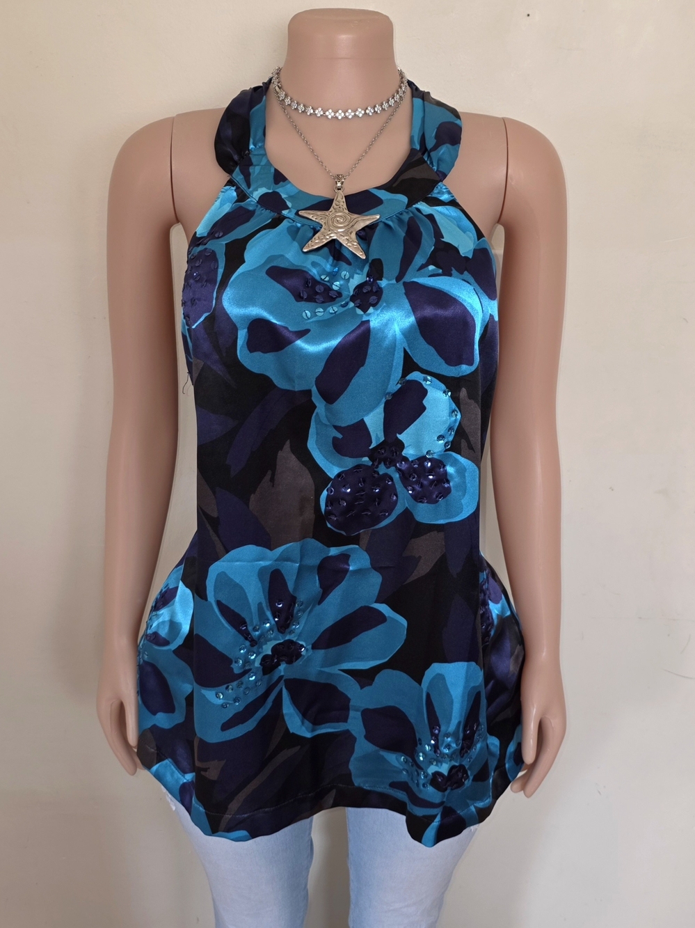 Apt. 9 Turquoise & Navy Floral Halter Top